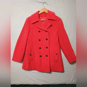 MACKINTOSH Vintage Women RED Coat 100% Wool SZ M New England ripped pockets